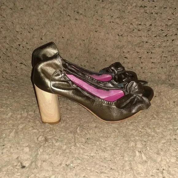 FERCA 81-Bronze Metallic Leather Ballet Pumps-Wood Spool Heels-Sz 38-Excellent - Picture 4 of 7